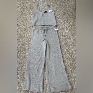 Gray Ribbed Knit Lounge Set